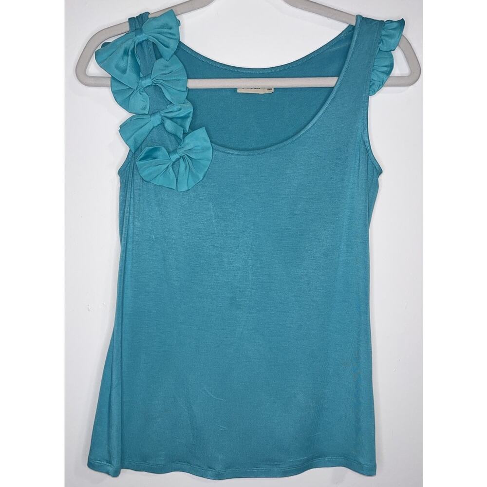 Cremieux Women’s Top Coquette Bows Tank Y2K Teal Stretch
